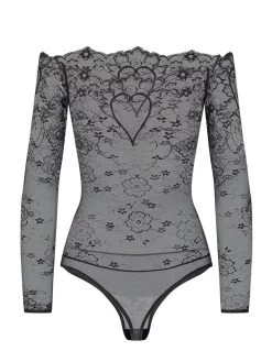 Langarm-Body COEUR Spitze Schwarz Von Cadolle -Modische Unterwäsche 4089dk body coeur schwarz cadolle 3
