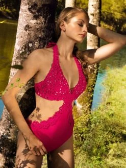 Makramee Bügel Badeanzug CHACHA Von Nicole Olivier -Modische Unterwäsche badeanzug makramee chacha fuchsia nicole olivier 1 7 1 1 1