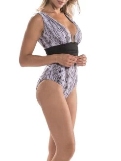 Träger Badeanzug MOLTO Grau-weiß Von Nicole Olivier -Modische Unterwäsche badeanzug molto grau weiss nicole olivier