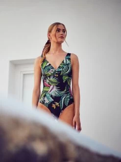 Triangel-Badeanzug EXOTIC LEAVES Schwarz Grün Von Fürstenberg -Modische Unterwäsche badeanzug schwarz bunt 245 38222 fuerstenberg 2