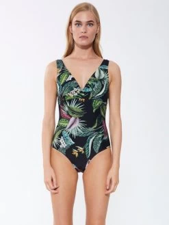 Triangel-Badeanzug EXOTIC LEAVES Schwarz Grün Von Fürstenberg -Modische Unterwäsche badeanzug schwarz bunt 245 38222 fuerstenberg