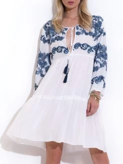 Sommerkleid Mit Stickerei RICAMATO Von Chiara Fiorini -Modische Unterwäsche baumwolle kleid weiss blau cf9812 chiara fiorini