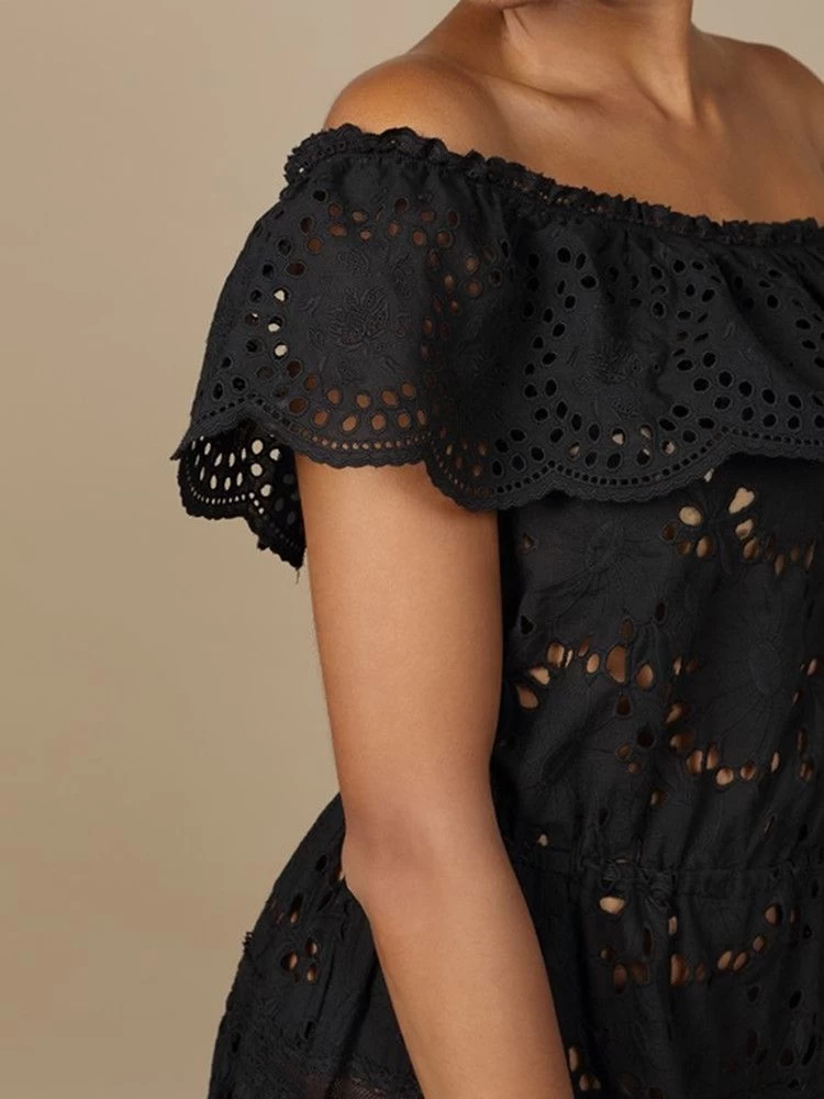 Baumwolle Lochspitze Sommerkleid GLADYS Schwarz Von Marjolaine 7 Baumwolle Lochspitze Sommerkleid GLADYS Schwarz Von Marjolaine – Bild 5