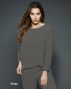 Kuschel-Baumwolle Pullover / Bigshirt CASUAL Von GATTINA -Modische Unterwäsche baumwolle lounge pullover casual 384666 fango gattina