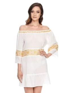 Baumwolle Batist Strandtunika JÖRDIS Mit Stickerei Von Gattina -Modische Unterwäsche baumwolle tunika joerdis weiss gold 391198 gattina 2