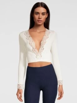 Merino Wolle-Seide Bolero Jäckchen Creme Calais Spitze Von Oscalito -Modische Unterwäsche bolero langarm leavers recycling spitze weiss 6636 oscalito 2