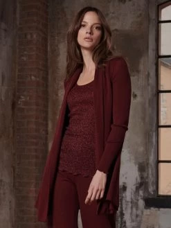 Merino Wolle-Seide CARDIGAN Strickjacke Von Oscalito 16 Merino Wolle-Seide CARDIGAN Strickjacke Von Oscalito -Modische Unterwäsche cardigan lang wolle seide bordeaux 3463 oscalito 1