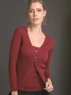 Merinowolle-Seide CARDIGAN Gerippt Von Artimaglia -Modische Unterwäsche cardigan wolle seide gerippt 43804 marsala artimaglia 2