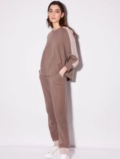 Lounge Set NOCCIOLA Nougat Mit Strickeinsatz Von Chiara Fiorini -Modische Unterwäsche hausanzug kuschel baumwolle mit strickeinsaetzen nocciola cf1322 chiara fiorini