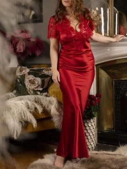 Stretchseide Nachtkleid Lang NINA Mit Spitze Marjolaine -Modische Unterwäsche ka nachtkleid cerise rubis 4nin3002 marjolaine 2 2