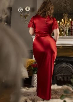 Stretchseide Nachtkleid Lang NINA Mit Spitze Marjolaine -Modische Unterwäsche ka nachtkleid cerise rubis 4nin3002 marjolaine 5 2