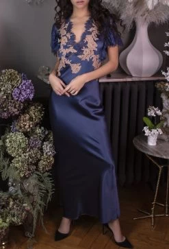 Stretchseide Nachtkleid Lang NINA Mit Spitze Marjolaine -Modische Unterwäsche ka nachtkleid jeans nude 4nin3002 marjolaine 2 2