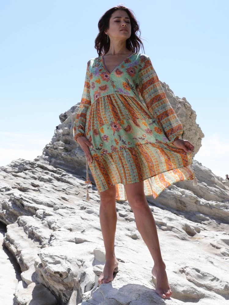 Seidenbatist Tunikakleid GINEVRA MENTA Grün-orange Von Laetitia Beachwear 7 Seidenbatist Tunikakleid GINEVRA MENTA Grün-orange Von Laetitia Beachwear – Bild 5