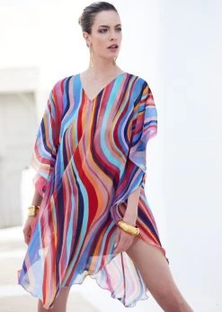 Chiffon Kaftan MULTICOLOR WAVES Bunt Von Luna Di Seta -Modische Unterwäsche kaftan multicolor vlst60913 luna di seta 8