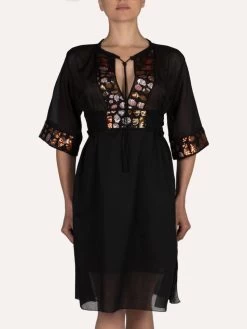 Strandkaftan FRESIA Mit Pailletten Von Cotton Club Mare -Modische Unterwäsche kaftan schwarz fresia cotton club 12