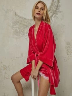 Seide-Viscose Samt Kimono DANY Von Vivis -Modische Unterwäsche kimono seidensamt dany geranio rot vivis 2