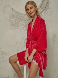 Seide-Viscose Samt Kimono DANY Von Vivis -Modische Unterwäsche kimono seidensamt dany geranio rot vivis