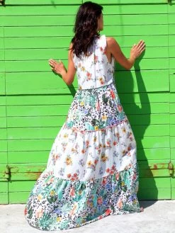 Seidenbatist Strandkleid FANTASIA BIANCO Weiß Grün Von Laetitia Beachwear -Modische Unterwäsche kleid weiss g143 laetitia