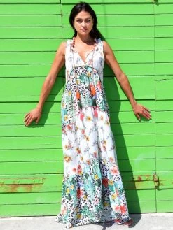 Seidenbatist Strandkleid FANTASIA BIANCO Weiß Grün Von Laetitia Beachwear -Modische Unterwäsche kleid weiss g143 laetitia 3