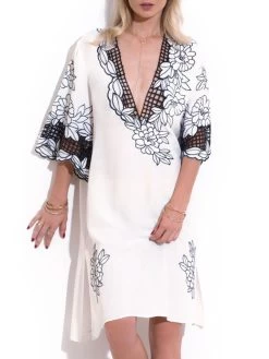 Sommerkleid Mit Hohlsaum-Stickerei BIANCO Von Chiara Fiorini 7 Sommerkleid Mit Hohlsaum-Stickerei BIANCO Von Chiara Fiorini -Modische Unterwäsche kleid weiss schwarz cf9845 chiara fiorini