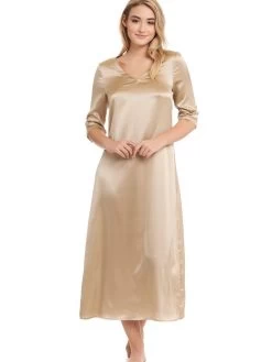 Seide Langarm Nachtkleid SEDUZIONE DI SETA Satin Von Gattina -Modische Unterwäsche langarm nachtkleid satin seide gold 381437 seduzione di seta gattina 1 2 1