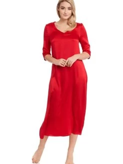 Seide Langarm Nachtkleid SEDUZIONE DI SETA Satin Von Gattina -Modische Unterwäsche langarm nachtkleid satin seide rot 381437 seduzione di seta gattina 1 2 1
