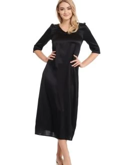 Seide Langarm Nachtkleid SEDUZIONE DI SETA Von Gattina -Modische Unterwäsche langarm nachtkleid satin seide schwarz 381437 seduzione di seta gattina 1
