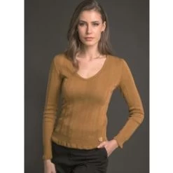 Merinowolle Seide LANGARM SHIRT Breite Rippe Von Artimaglia