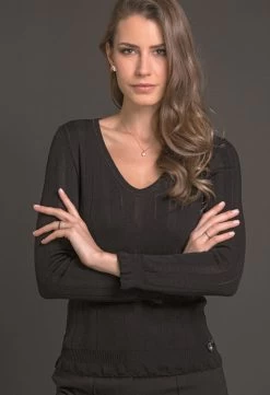 Merinowolle Seide LANGARM SHIRT Breite Rippe Von Artimaglia -Modische Unterwäsche langarm shirt wolle seide 76404 schwarz artimaglia 1