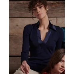 Merino Wolle-Seide KRAGEN-SHIRT Dunkelblau Von Oscalito