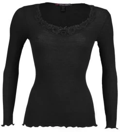 Merinowolle-Seide LANGARM SHIRT Mit Spitze Von Artimaglia -Modische Unterwäsche langarm shirt wolle seide makramee spitze 67604 schwarz artimaglia