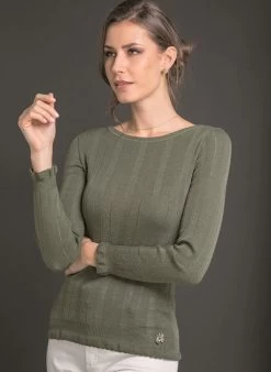 Merinowolle Seide RUNDHALS SHIRT Breite Rippe Von Artimaglia -Modische Unterwäsche langarm u boot shirt wolle seide 76304 kaki artimaglia 1