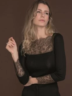 Merinowolle Seide U-BOOT SHIRT Schwarz Von Artimaglia -Modische Unterwäsche langarmshirt wolle seide 77404 ml schwarz artimaglia