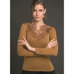 Merinowolle Seide LANGARM SHIRT Mit Makramee Spitze Von Artimaglia