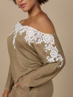 100% Leinen Pullover GLORIA No. 2 Spitze Von Marjolaine -Modische Unterwäsche leinen pullover gloria 9glo0501 bronze naturel marjolaine