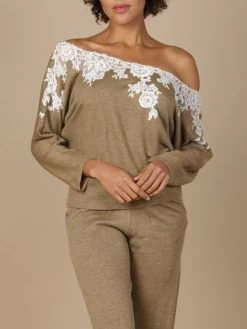 100% Leinen Pullover GLORIA No. 2 Spitze Von Marjolaine -Modische Unterwäsche leinen pullover gloria 9glo0501 bronze naturel marjolaine 3