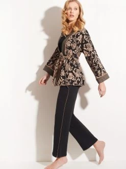 Jacke JACQUARD Schwarz-zimt Von Chiara Fiorini -Modische Unterwäsche loungewear kuschel cotton g9611 cf1911 chiara fiorini