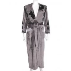 Warmer Hausmantel FREDA Lang Mit Spitze Marjolaine