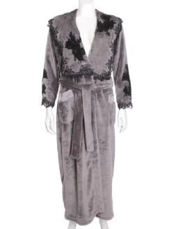 Warmer Hausmantel FREDA Lang Von Marjolaine -Modische Unterwäsche marjolaine hausmantel freda fre2202 dunkelgrau 1 1