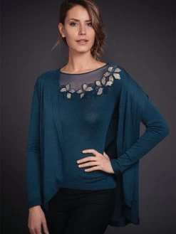 Merinowolle-Seide CARDIGAN Strickjacke Von Artimaglia 23 Merinowolle-Seide CARDIGAN Strickjacke Von Artimaglia -Modische Unterwäsche merino wolle seide cardigan 28204 petrol artimaglia 2 1 1