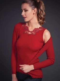 Merinowolle-Seide CARDIGAN Gerippt Von Artimaglia -Modische Unterwäsche merino wolle seide top 20505 rot artimaglia 3 4 1