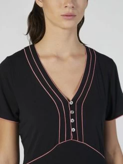 Modal Nachtkleid Knielang Schwarz-pink Von Verdiani -Modische Unterwäsche modal nachthemd schwarz 4520 verdiani