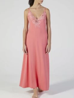 Modal Neglige Mit Spitze Lang CORALLO Pink Von Verdiani -Modische Unterwäsche modal neglige lang coral pink 4523 verdiani 1