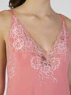 Modal Neglige Mit Spitze Lang CORALLO Pink Von Verdiani -Modische Unterwäsche modal neglige lang coral pink 4523 verdiani 3