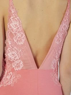 Modal Neglige Mit Spitze Lang CORALLO Pink Von Verdiani -Modische Unterwäsche modal neglige lang coral pink 4523 verdiani 4