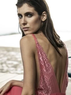 Modal Neglige Mit Spitze Lang CORALLO Pink Von Verdiani -Modische Unterwäsche modal neglige lang coral pink verdiani