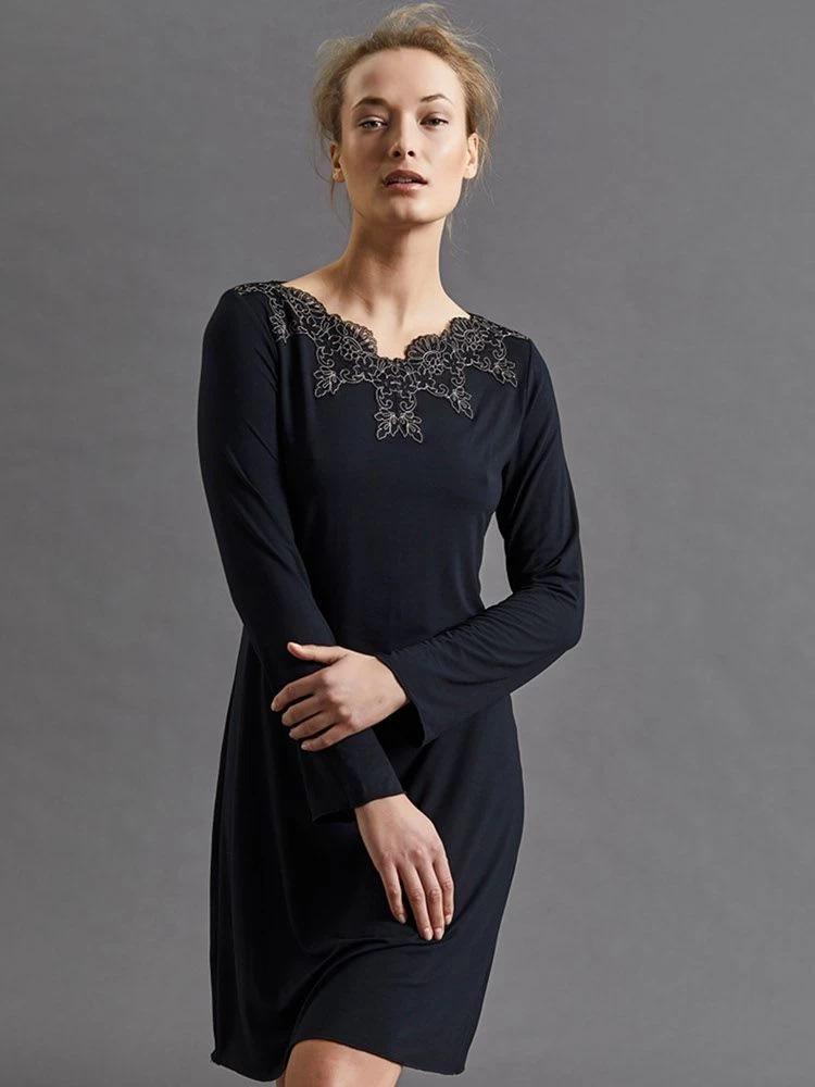 Modal Langarm Nachtkleid BLACK Schwarz Von Fürstenberg 4 Modal Langarm Nachtkleid BLACK Schwarz Von Fürstenberg – Bild 2