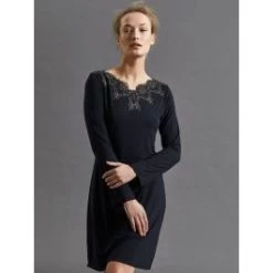 Modal Langarm Nachtkleid BLACK Schwarz Von Fürstenberg