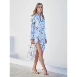 Baumwolle Doubleface Hausmantel IRIS Weiß Aqua Von Fürstenberg