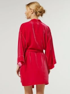 Seide-Viscose Samt Kimono DANY Von Vivis -Modische Unterwäsche morgenmantel kurz seidensamt v00038 dany geranio rot vivis